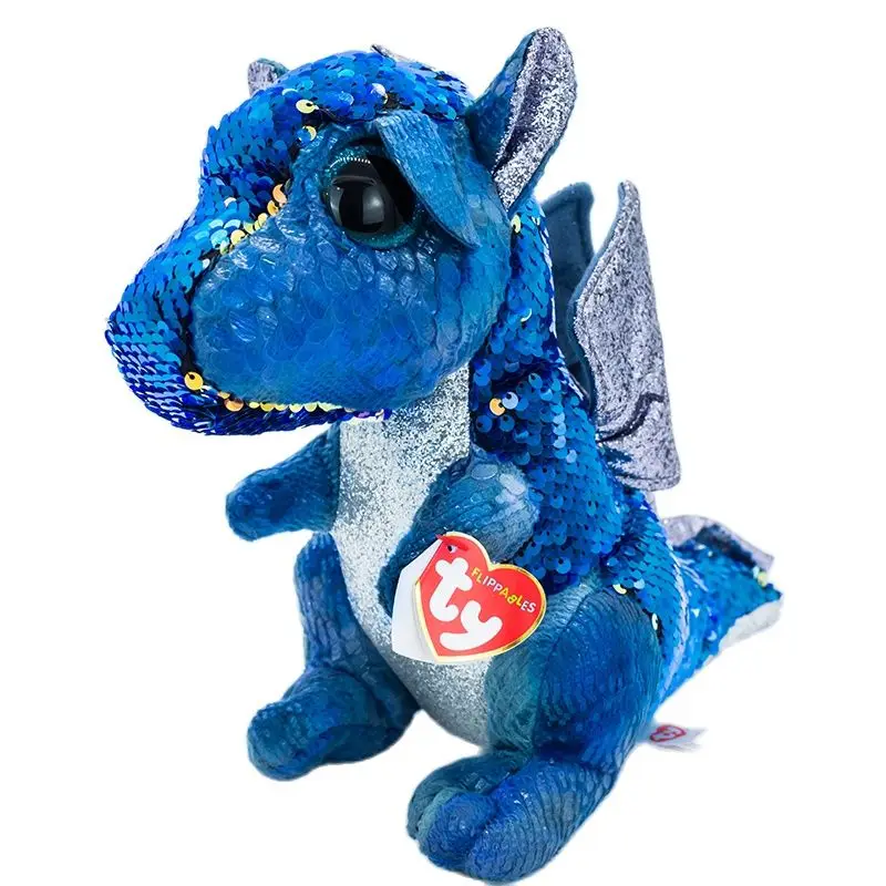 Ty Flippables большие глаза 6 &quot15 см сверкающими Реверсивный блесток синий дракон Plushie