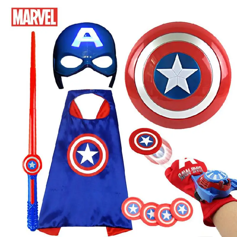 Captain America Cosplay Super Heroes Marvel Figure Toy Light Sound Shield Mask Sword Launcher Party Costume Christmas Gift Boys | Игрушки и