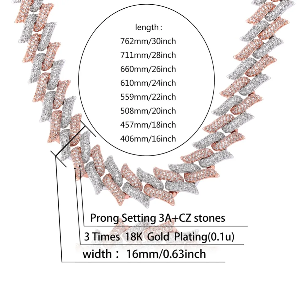 TOPGRILLZ 16 мм, большая застежка, кубинская цепь, тяжелое ожерелье, кубический циркон, шикарный хип-хоп, для Мужчин, Ювелирные изделия