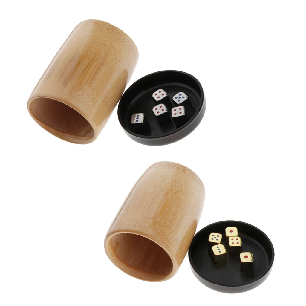 Professional Bamboo Wooden Dice Cup with 5Pcs 6 Sided Dice Dot Dices for Farkle Games