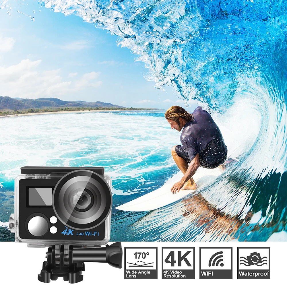 Kebidumei New 4K Action Camera WIFI 2.0" Screen HD Mini Waterproof Sports DV Camera with Remote Control for Swimming Surfing