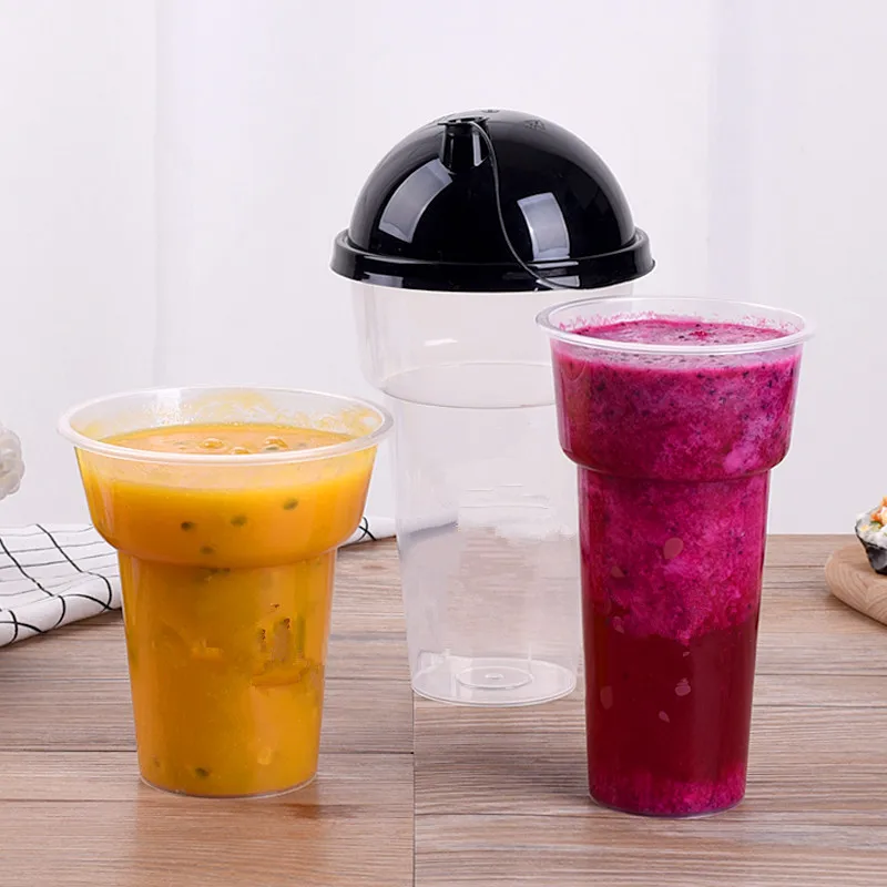 

50pcs High quality disposable torch cup thicken injection milk tea cup 500ml fruit juice cold drink plastic cup with covers