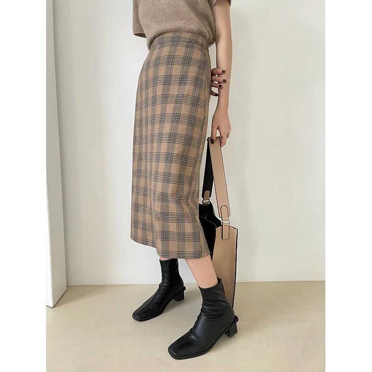 Осенне-зимняя маленькая клетчатая юбка длинная с эластичным поясом Женская