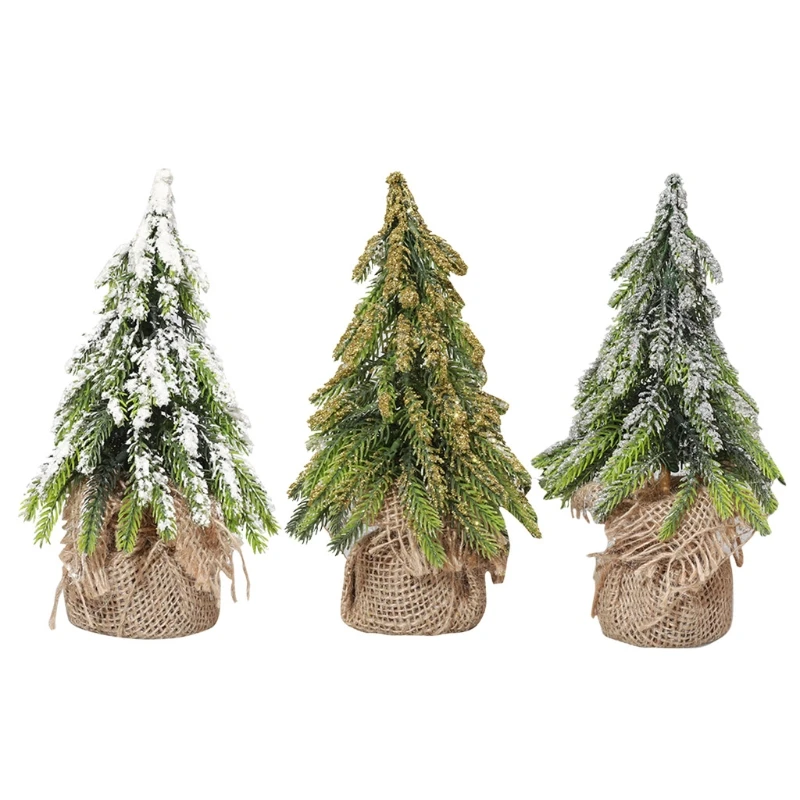 Árbol de pino nevado en miniatura para escritorio, Mini árboles de Navidad,  Base de arpillera, Decoración de mesa|Árboles| - AliExpress