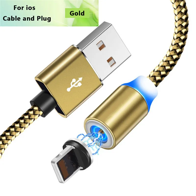 Gold ios Cable Магнитный зарядный кабель для быстрой зарядки Micro usb type C кабель для iPhone 11 Pro Max samsung Xiaomi Мобильный телефон USB C Магнитный провод - Цвет: Gold ios Cable