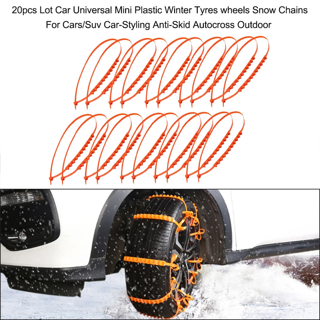 Car Snow Chains, Anti-slip Tire Cable Tire Chain for Most Cars, Pickups, and SUVs - Set of 30Pcs, Orange