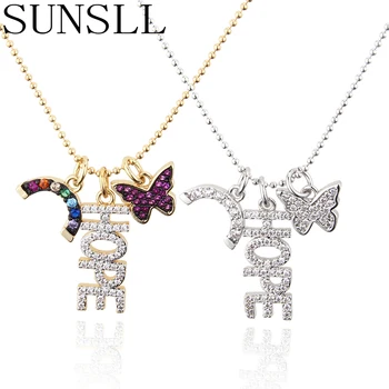 

SUNSLL New simple copper necklace Butterflies / rainbow/ letters necklace for women fashion party jewelry pendant necklace gifts