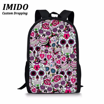 

LALIN Candy Skull Backpacks for Teenage Girls Ghost Sugar Skull Female School Shoulder Bag Cool Punk Bags For Children Mochilas