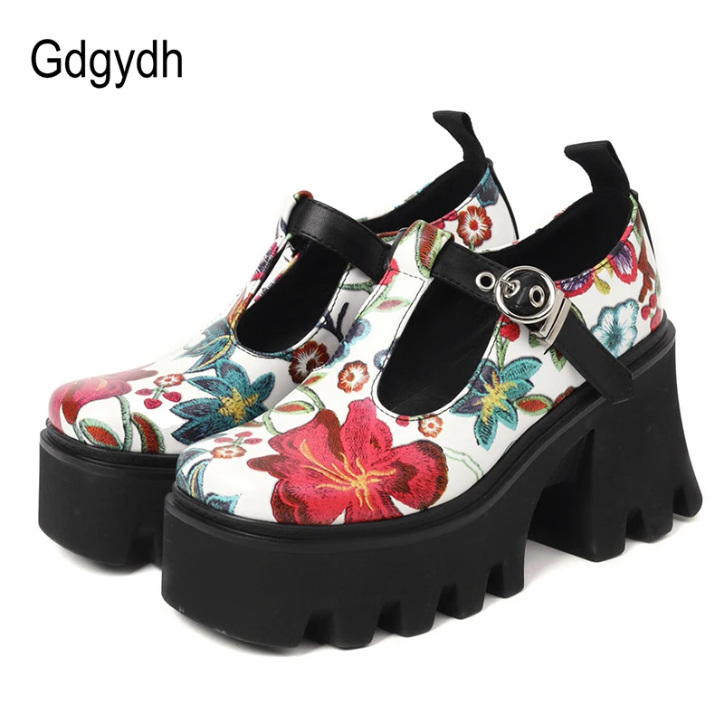 Женские туфли-лодочки Gdgydh черные на толстом каблуке с Т-образным ремешком