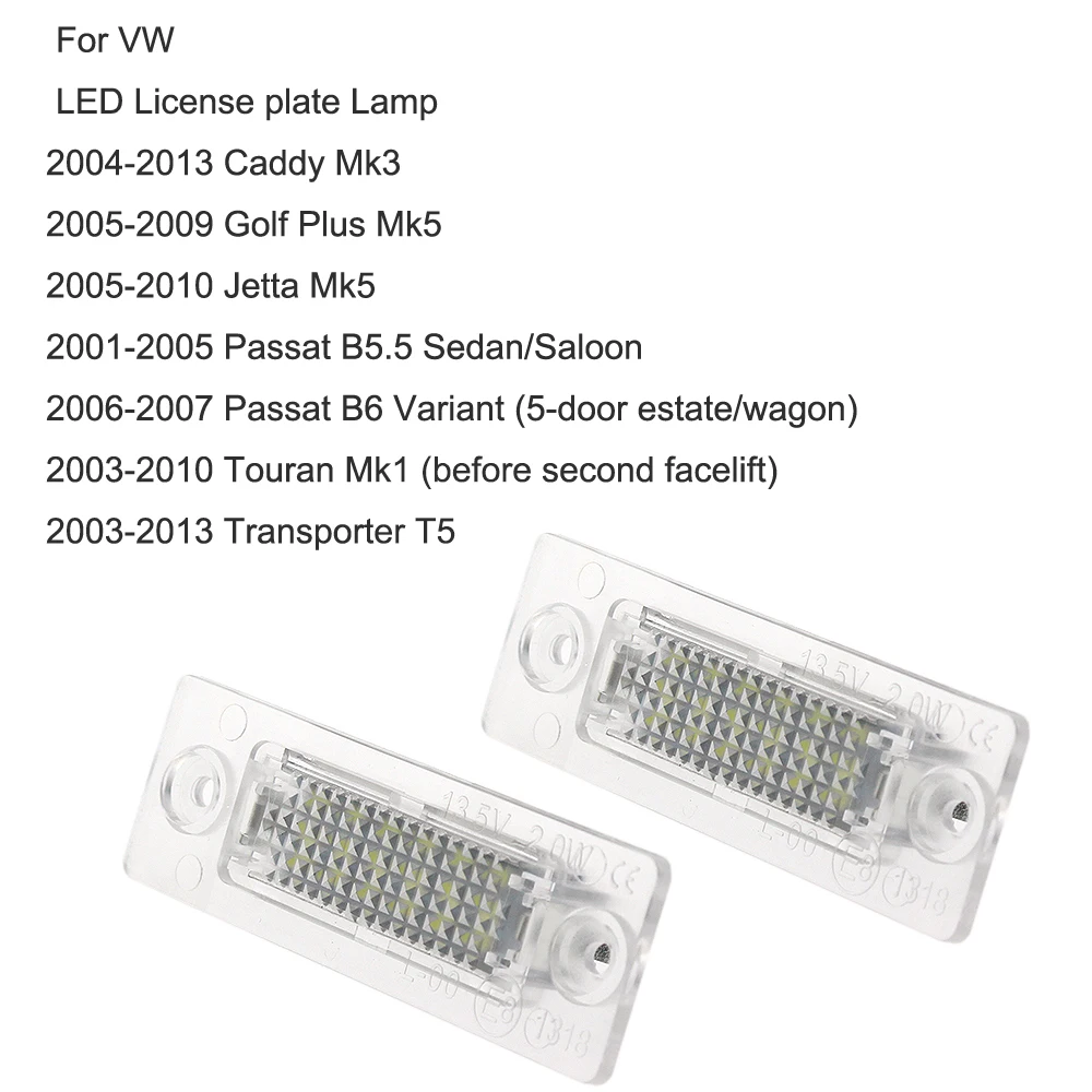2X18LED автомобильный номерной знак светильник без ошибок Canbus для VW Golf Passat Candy T5 Jetta/Syncro Touran Transporter