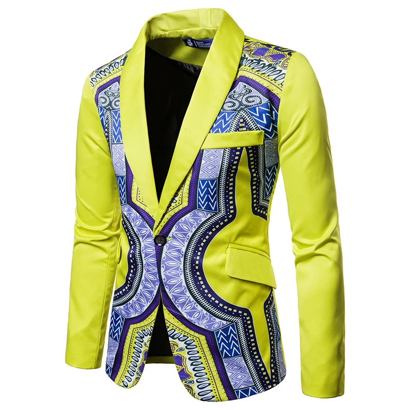 

Fashion Men Personality one button suit jacket Africa style print Suit coat man dress costume autumn suit plus size 3XL