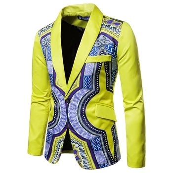 

Fashion Men Personality one button suit jacket Africa style print Suit coat man dress costume autumn suit plus size 3XL