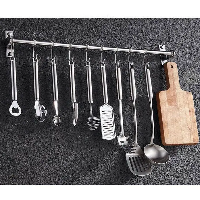60cm-10 hooks Kitchen Utensil & Gadget Wall Hanging Rail Rack Bathroom Space Aluminium Holder Tools Racks & Holders