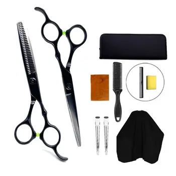 

Professional Hair Cutting Scissors Set Thinning Shears Razor Comb Clips Cape Hairdressing Kit Barber Salon Home Use