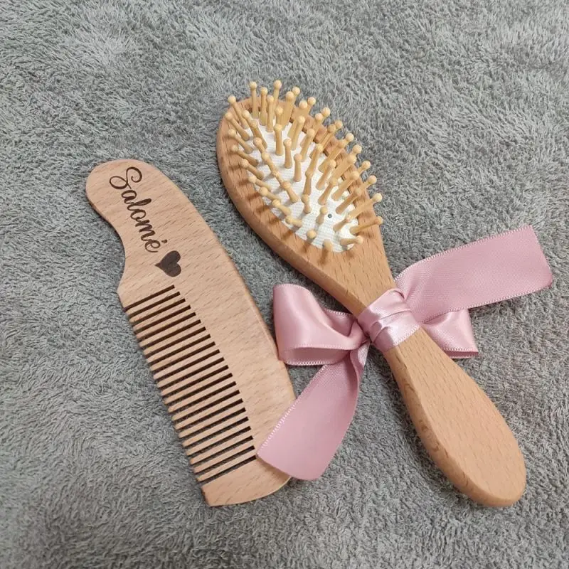 Brosse à cheveux et peigne en bois naturel pour bébé, poli manuellement, cuillère à soupe, massage amical pour enfants, cadeau de fête préChristophe