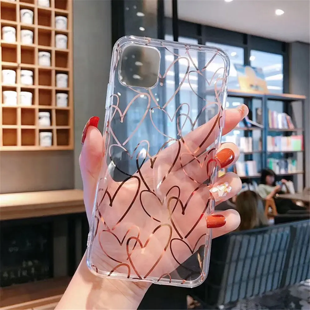 Lovebay Love Heart чехол для телефона для iPhone 7 8 6 6s Plus 11 Pro X XR XS Max прозрачный гальванический Мягкий ТПУ силиконовый чехол