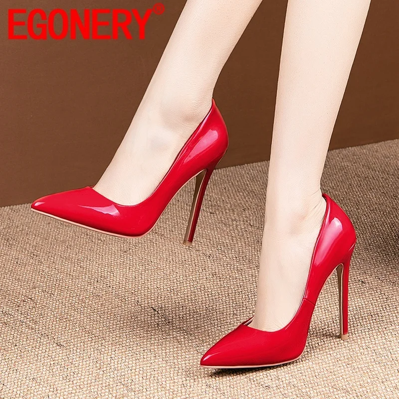 

EGONERY spring new fashion women pumps outside super high heels pointed toe buckle plus size party women shoes drop shipping