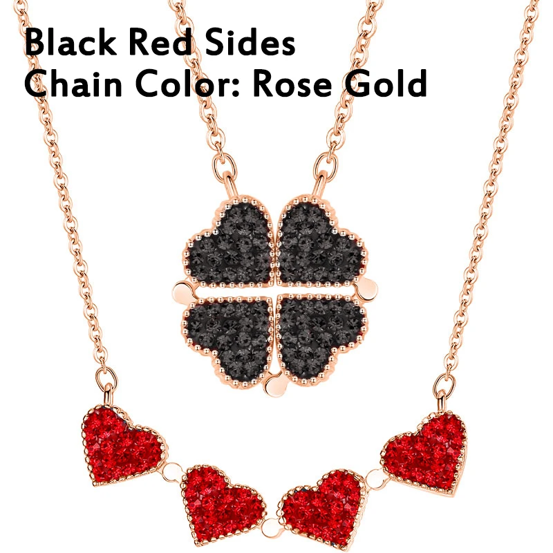 Red Black GoldChain Мода S925 Серебряное ожерелье креативный красный синий/черный двухсторонний кулон в форме сердца ключицы ожерелья цепи для женщин девочек подарок - Окраска металла: Red Black GoldChain