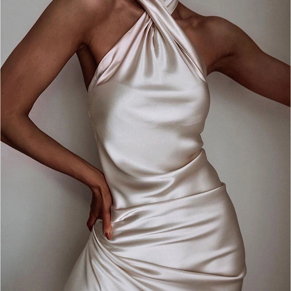 Сексуальное женское вечернее платье Vestidos атласное с открытой спиной летнее
