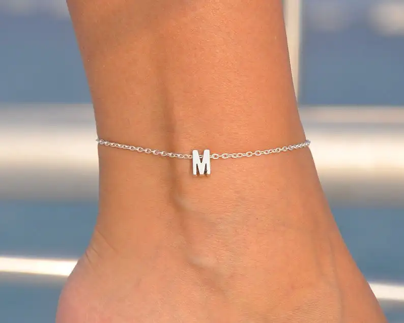 Kinitial Boho Charm Initial A-Z Anklet Ankle Bracelet on Leg Chain Bijoux 26 Letter Anklets For Women Ankle Beach Foot Jewelry