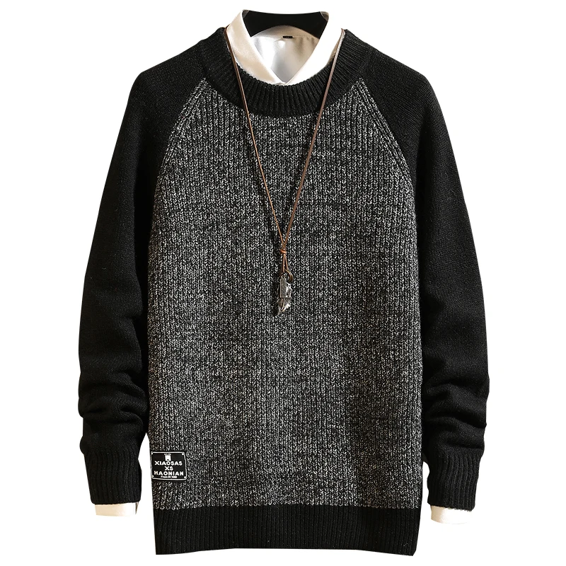 #Special Offers 2019 Autumn Winter Christmas Casual O-Neck Patchwork Pullover Sweater Men Turtleneck Fashion Brand Warm Pull