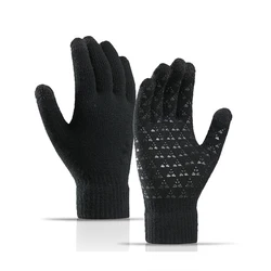 2021 Winter Gloves For Men Touch Screen Thicken Warm Knitted Gloves Imitation Wool Full Finger Solid Color Cycling Womens Gloves
