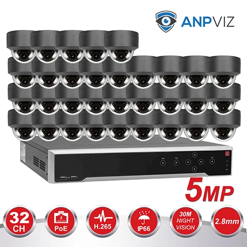 Hikvision OEM 32CH 4 к NVR KIT 16/20/32 шт. 5MP безопасности PoE, купольная IP система наблюдения ссtv встроенной Аудио Видео набор для наблюдения - Цвет: 32PCS Gray KIT