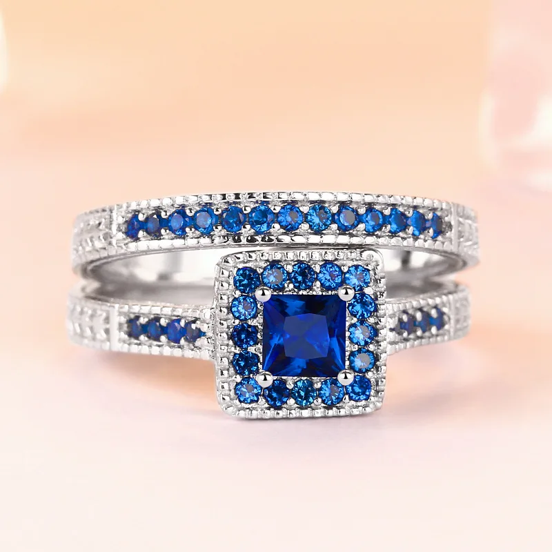 

GS1371 Tonglin Factory Spot 925 Silver Ring Female Fashion Original Design Square gem Ring Couple Set Ring