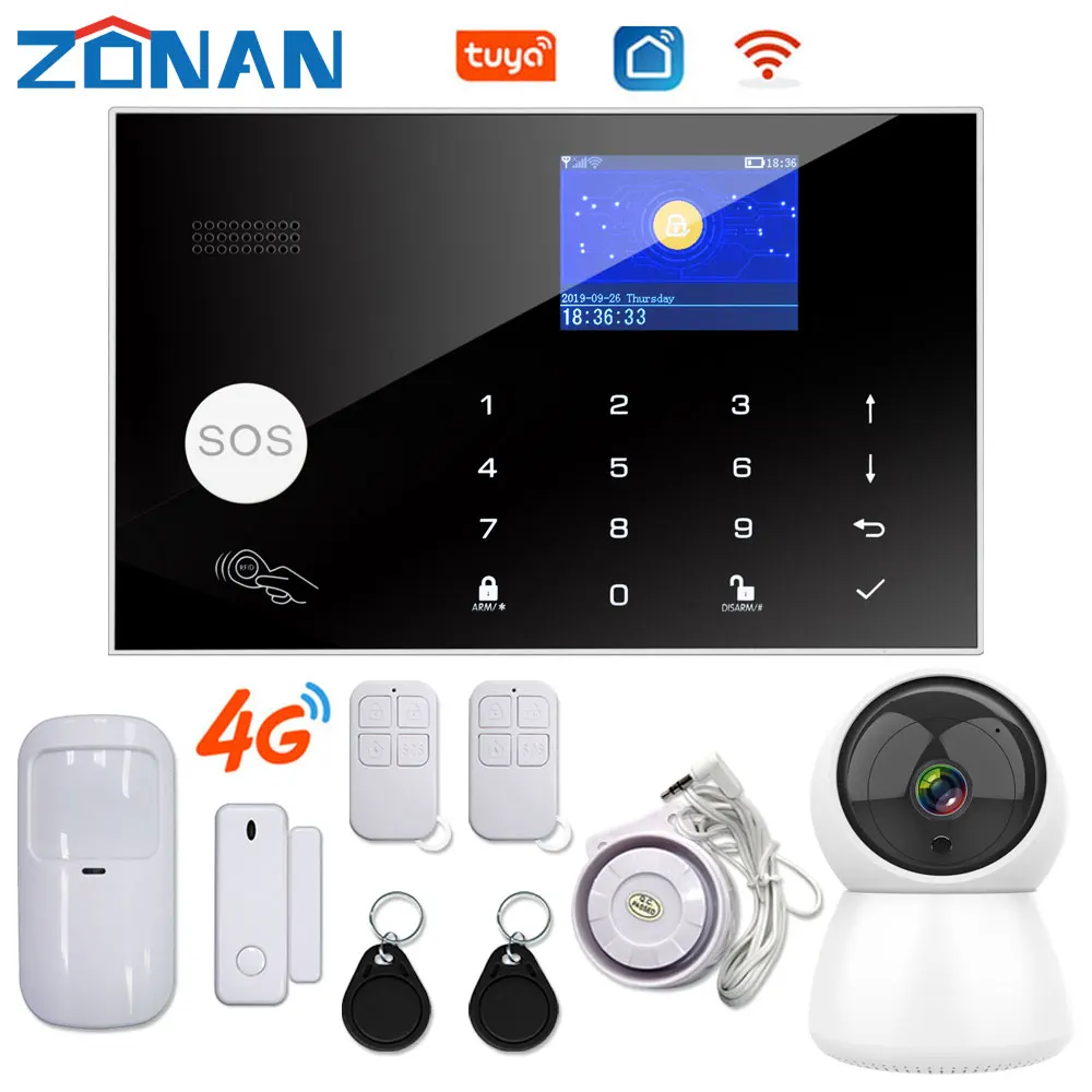 4G WIFi Gsm alarm security system With IP camera alexa compatible smart home Wireless safety alarm kit Ios Andriod Apps Control|Alarm System Kits| - AliExpress