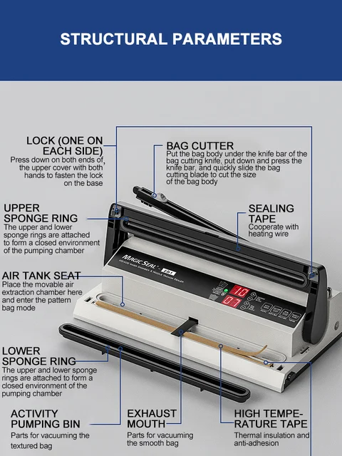 Magic Seal 16'' Food Vacuum Sealer Machine MS400, Compatible with Mylar,  Smooth and Embossed Bags, High Power Double Pump, Adjustable Vacuum and  Seal