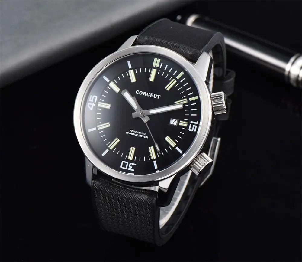 

Mens Mechanical Watches Mens Corgeut Top Brand Luxury Date Watch Men Rubber Sport Waterproof Automatic Watch Clock