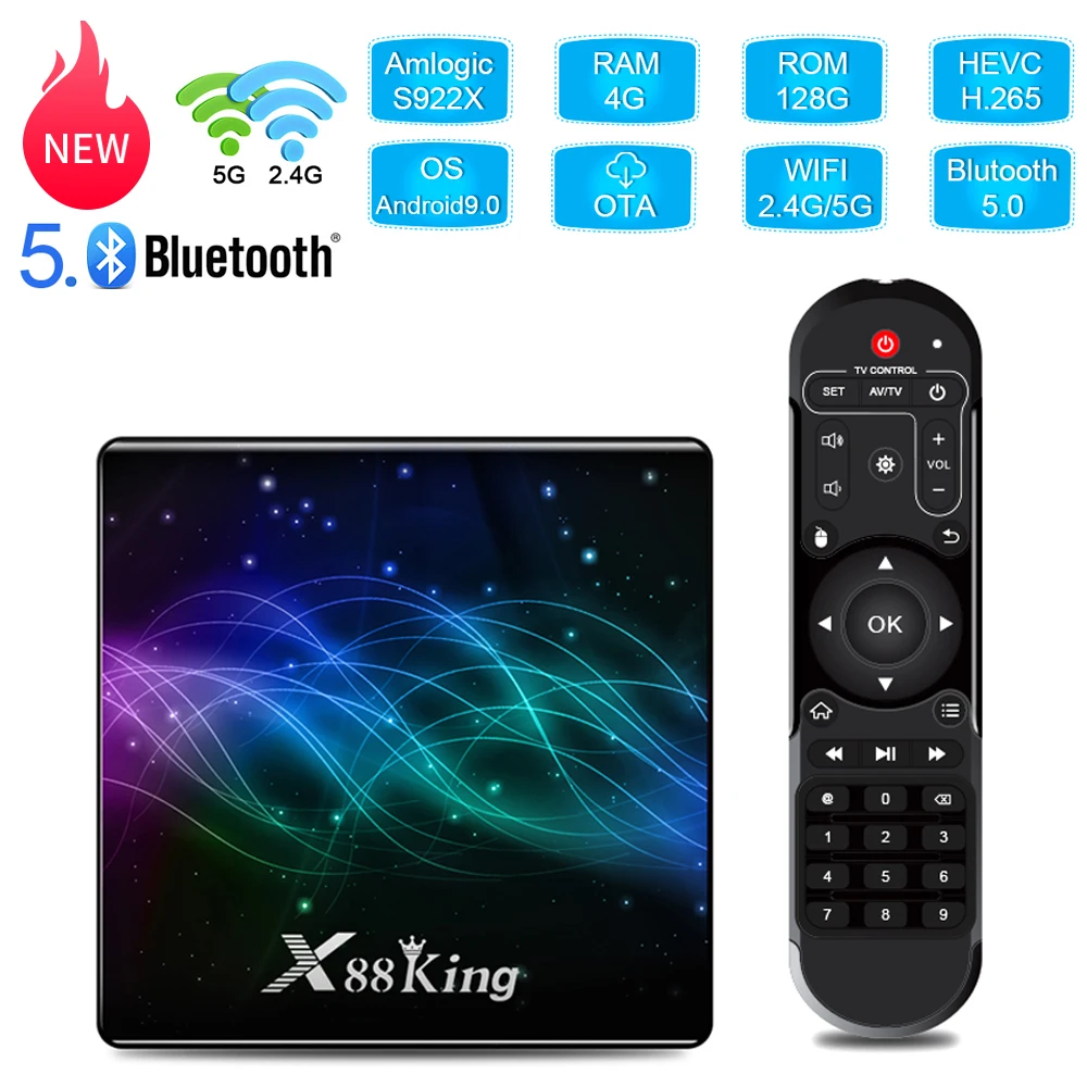 ТВ приставка X88 King Android 9 0 Amlogic S922X BT5.0 4 + 128 ГБ 4K 1000M 2 4G Wi Fi|ТВ-приставки и медиаплееры|