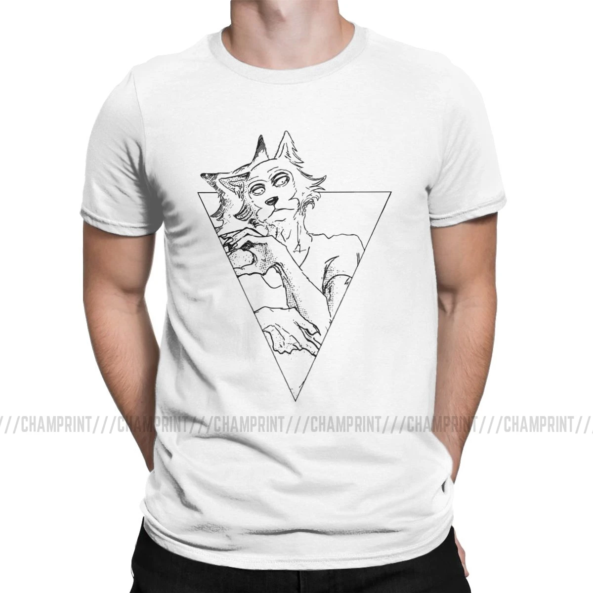 Мужская футболка Beastars Anime triangle с изображением животных, волков, пушистых манг, хлопковая одежда, новинка, футболка с коротким рукавом, футболка размера плюс - Цвет: Белый