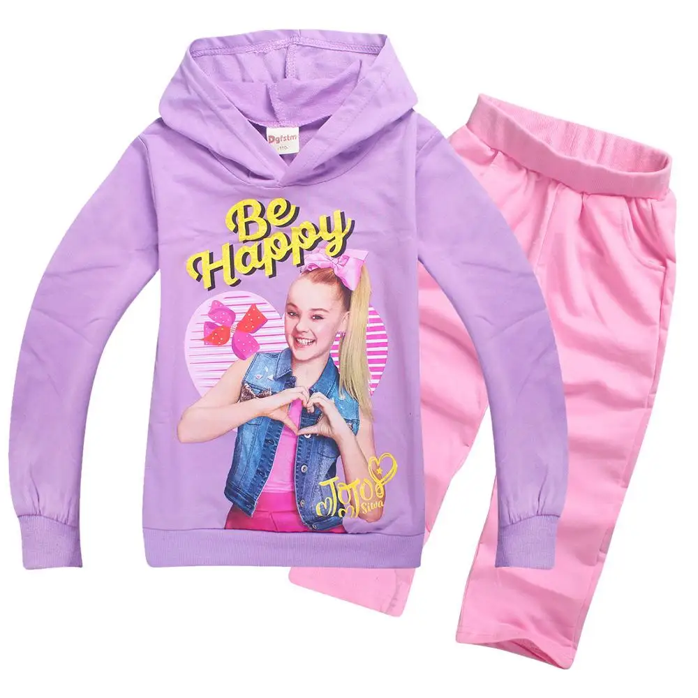 Jojo Kids Siwa/Одежда для девочек; футболка с длинными рукавами; одежда для сна; сезон весна; Jojo Siwa; домашняя одежда с круглым вырезом+ брюки; пижамный комплект для маленьких девочек - Цвет: A purple