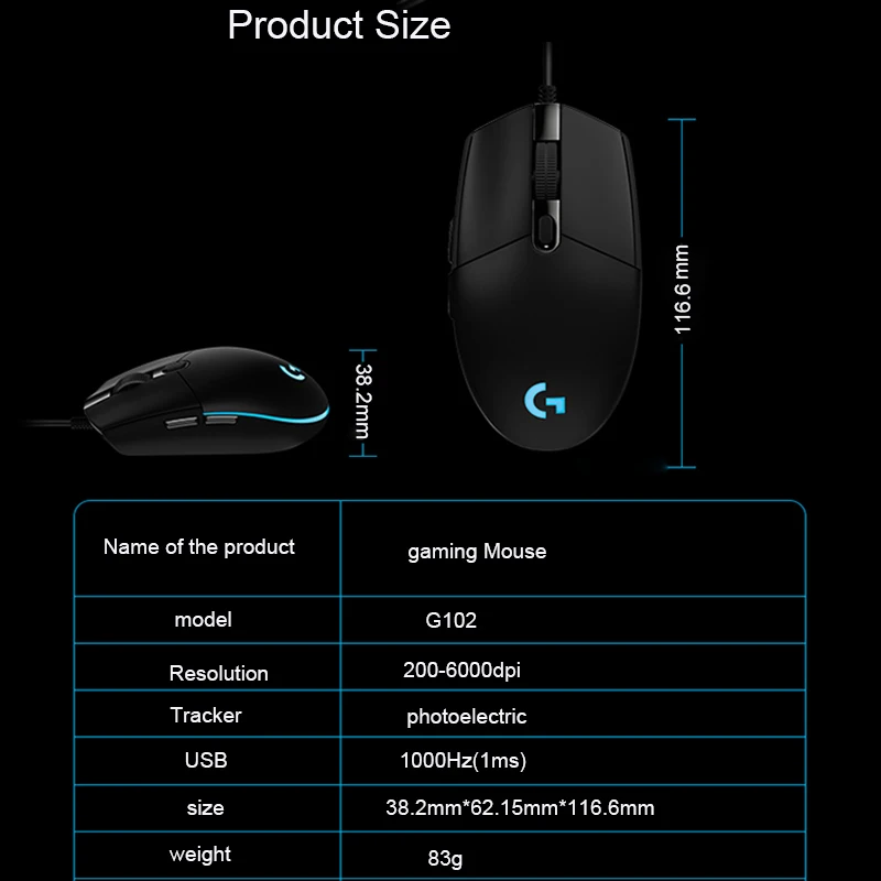 Logitech G102 игровая Проводная Мышь 6000 точек/дюйм оптическая RGB светодиодные огни проводной Мышь для Windows 10/8/7/Vista настольных ПК, подтвержденная