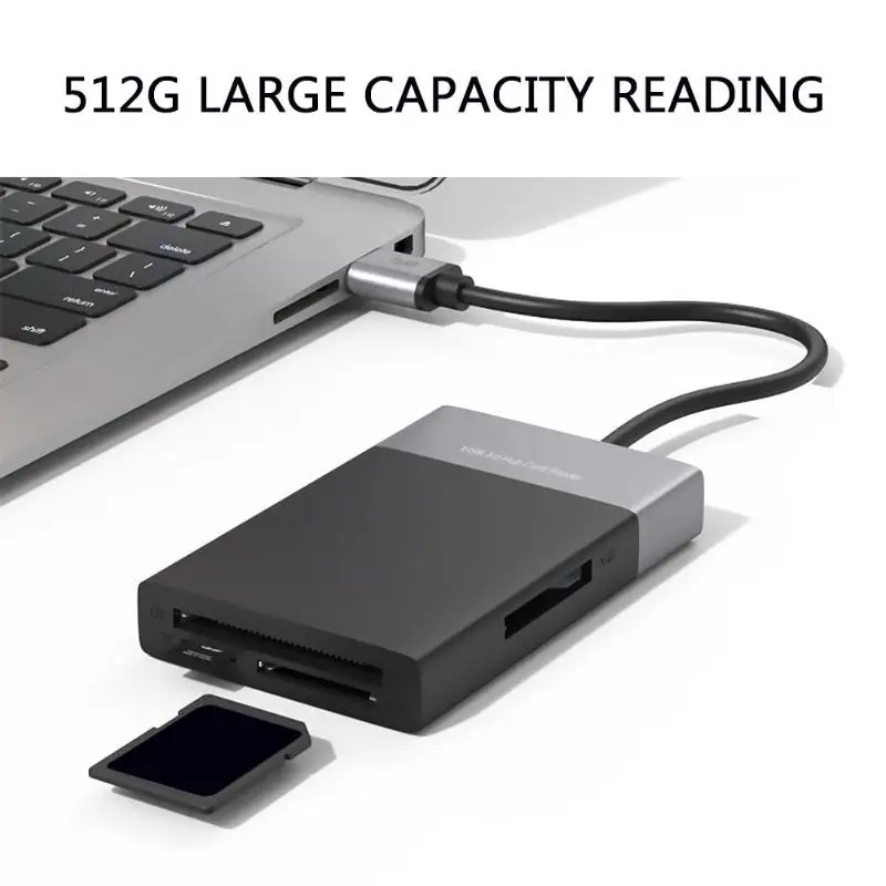 6 in 1 USB3.0 Multi Memory Card ABS and Aluminum Alloy Shell PVC Wire Reader 2 Port HUB for TF CF Secure Digital Card