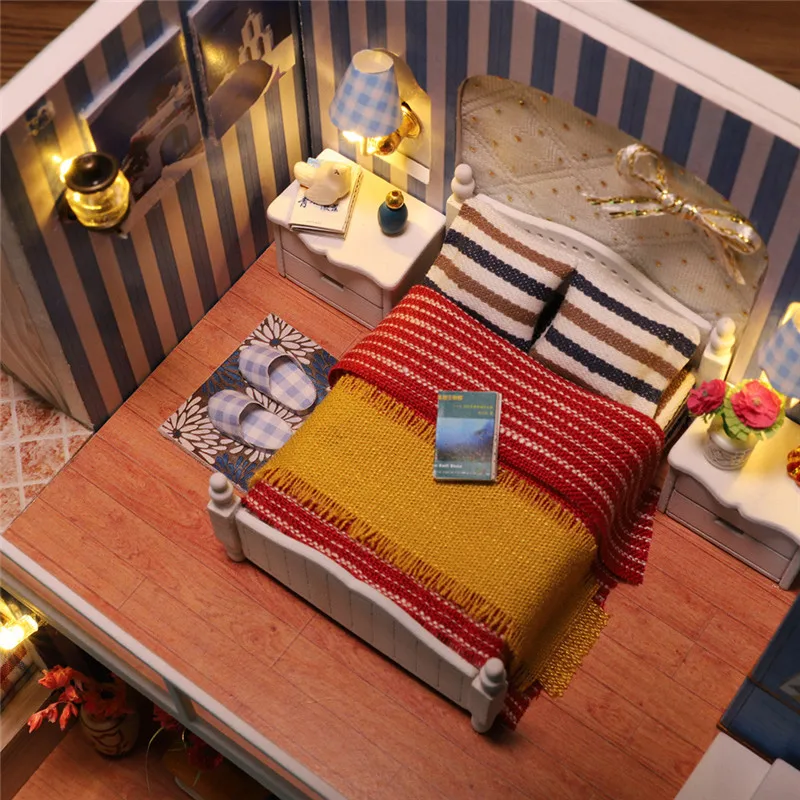 Diy cabin wooden toy 3D Wooden DIY Miniature House Furniture LED House Puzzle Decorate Creative Christmas gifts#4O21