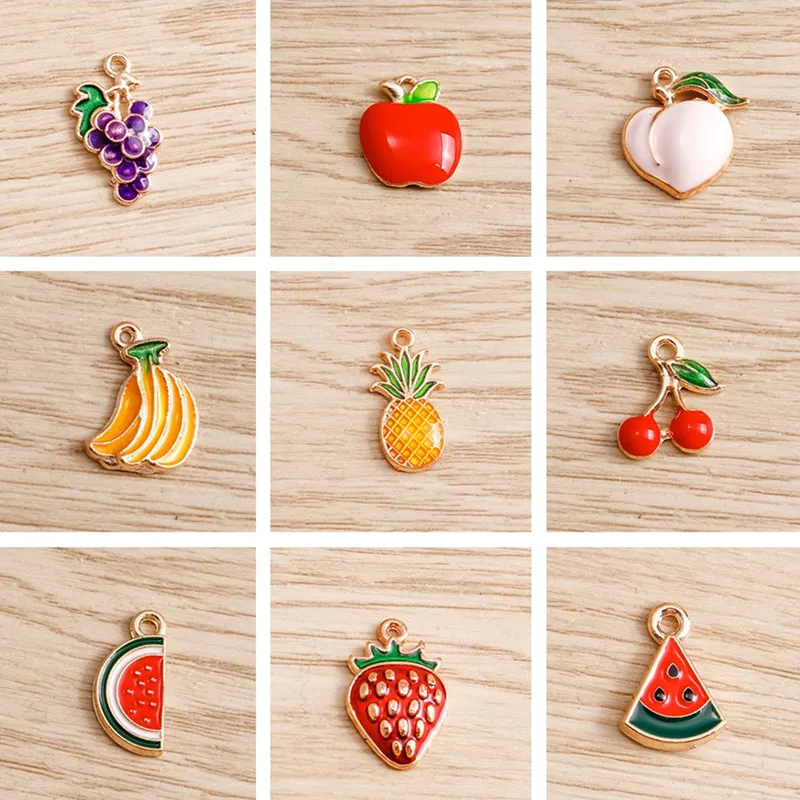 Enamel Charms Cute Enamel Charms for Earrings Pendants Necklace Fruit Strawberry Watermelon Pineapple Charms DIY Bracelet Jewelry 10pcs/lot
