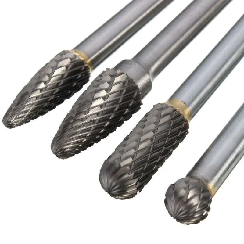 4Pcs Efficient Double Cut Long Reach Burr Grinding Milling Tungsten Steel Carbide Set