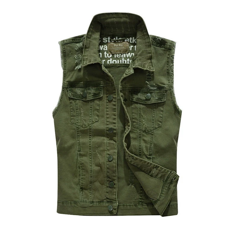 MJARTORIA Man Vest Men Sleeveless Turn-down Collar Colete Masculino Trendy Hip Hop Ripped Gilet Homme Casual Chaleco Jean jacket