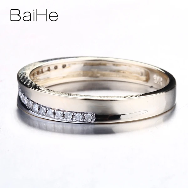 BAIHE Solid 14K желтое золото(AU585) 0.15CT Сертифицированный H/SI круглый огранки натуральные бриллианты свадебные женские модные ювелирные изделия Подарочное кольцо