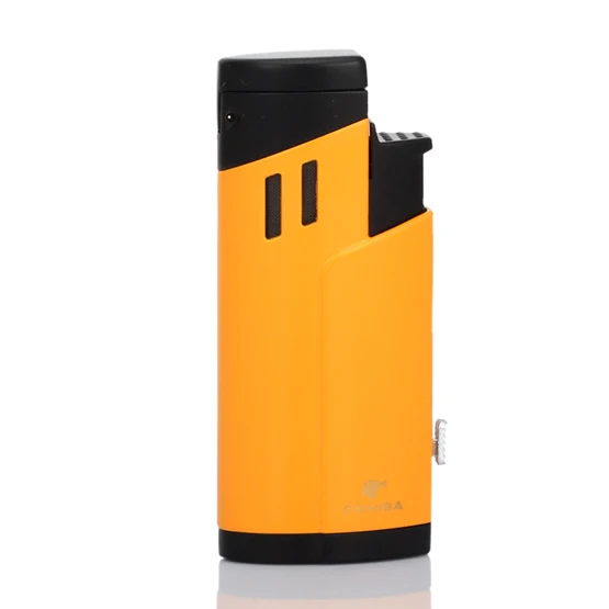 COHIBA газовая зажигалка 3 факела зажигалки для сигар многоразовые аксессуары для сигарет с подарочной коробкой - Цвет: Цвет: желтый