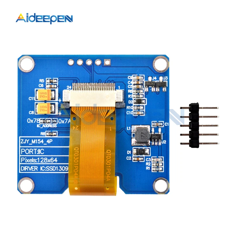 Модуль OLED дисплея 1 54 дюйма 5pin 128x64 IIC I2C IPS интерфейс SPD0301 Привод IC постоянный ток 3 В