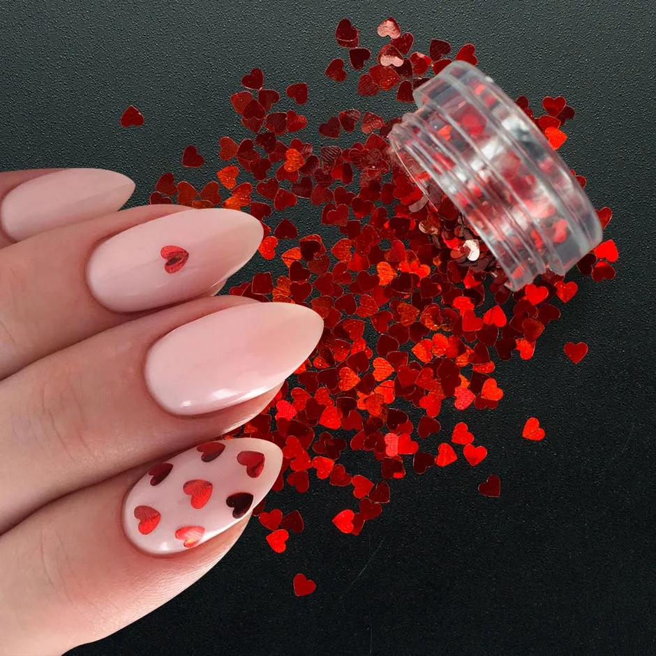 Red Heart Sequin for Nail Flakes Laser Irridescent Butterfly Valentine's Spangles Art Decoration Manicure Accessory GLLB300 | Красота и
