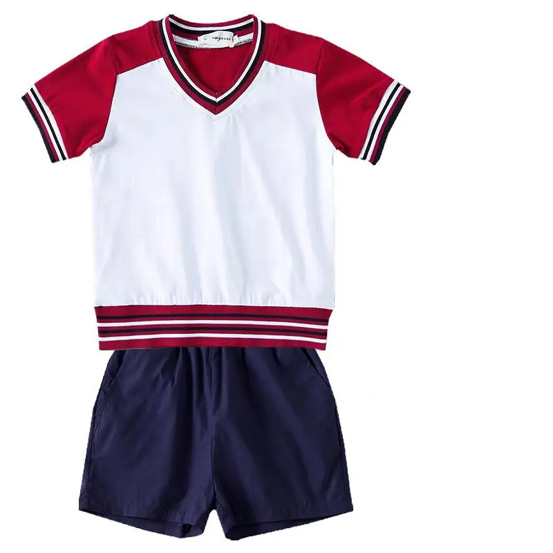 Red shorts 2pcs Униформа для спортивных встреч; комплекты одежды для учеников; костюмы для детского сада; Спортивный костюм для мамы, папы, сына и дочки; одинаковые комплекты для семьи - Цвет: Red shorts 2pcs