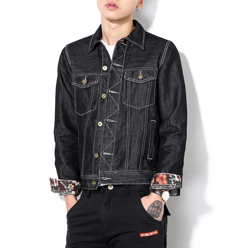 

Men Denim Jackets 2019 New Casual Slim Jean Jacket for Man Outerwear & Coats Retro print Floral Clothes Hip Hop Streetwear 6XL