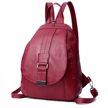 

New Arrival women PU leather Backpack Bag Multi-purpose Dual-use Chest Bag Soft Oval Magnetic buckle pure color Mother Bag