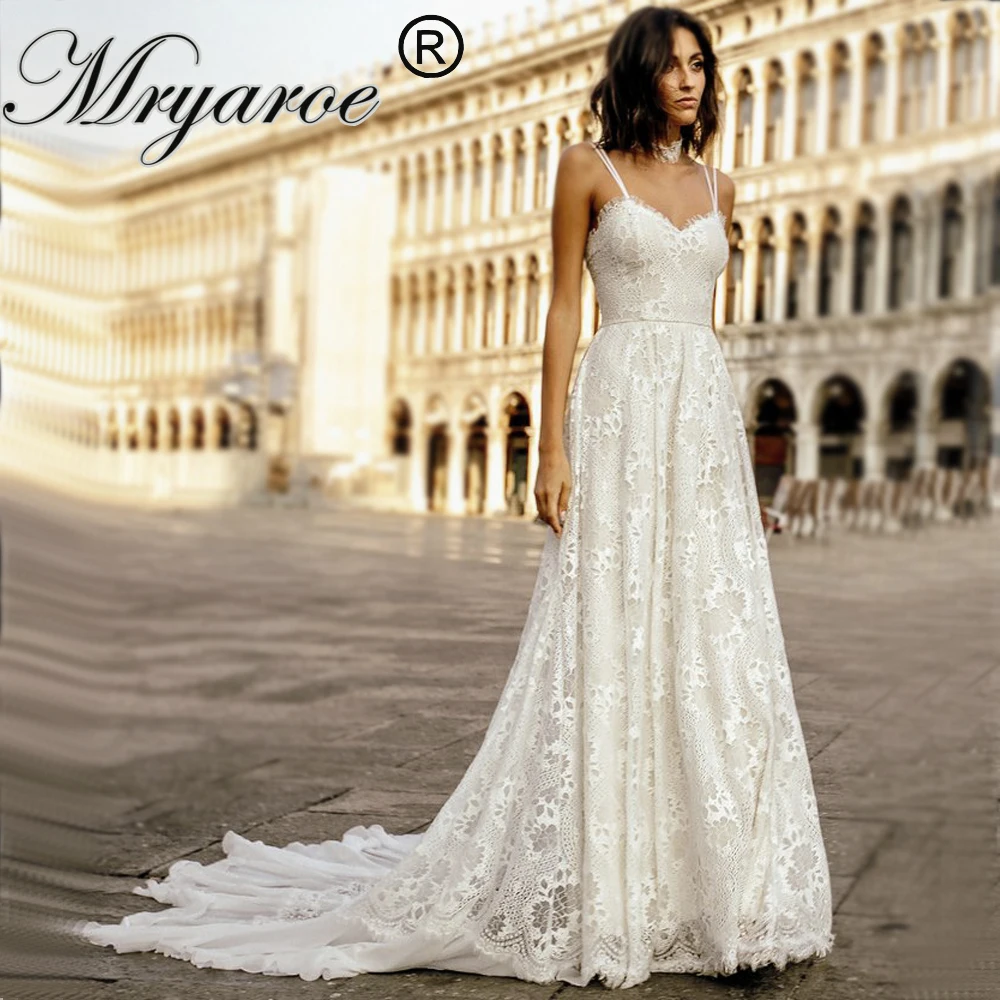 

Mryarce Romantic Lace Boho Outdoor Wedding Dress Sweetheart Open Back Long Train Bridal gowns