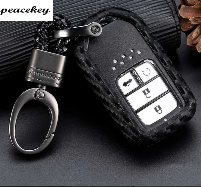 Carbon Fiber Silicone Car Key Case Cover Key ring For HONDA civic 2017