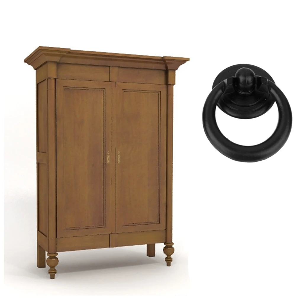 2pcs Vintage Ring Knob Door Bin Dresser Cupboard Wardrobe Ring Pull Handle Black